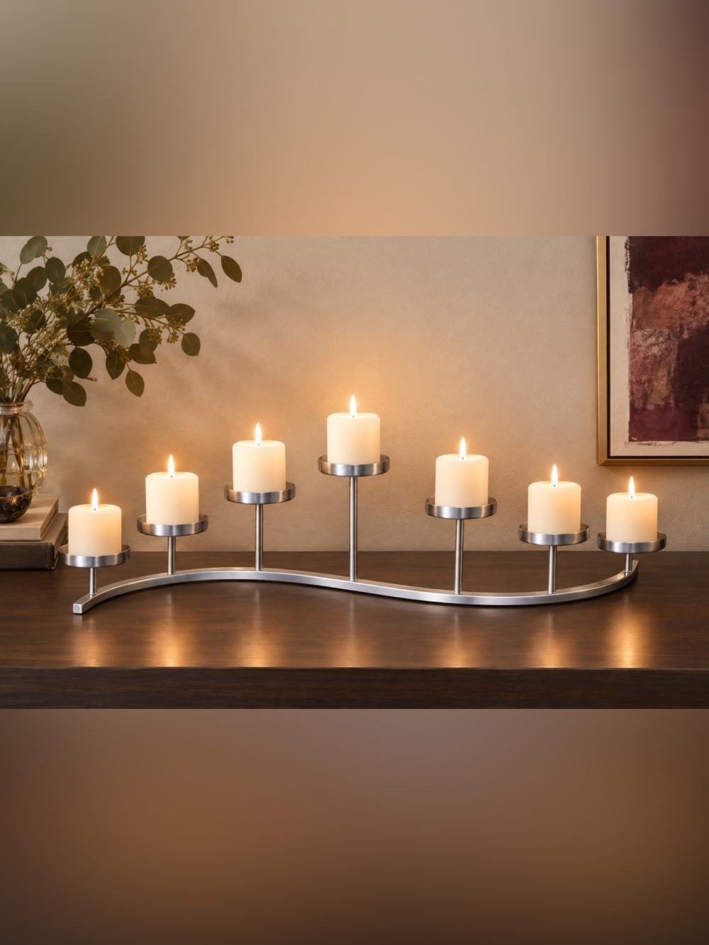 Elegant Multi Level Wave 7 Pillar Candelabra